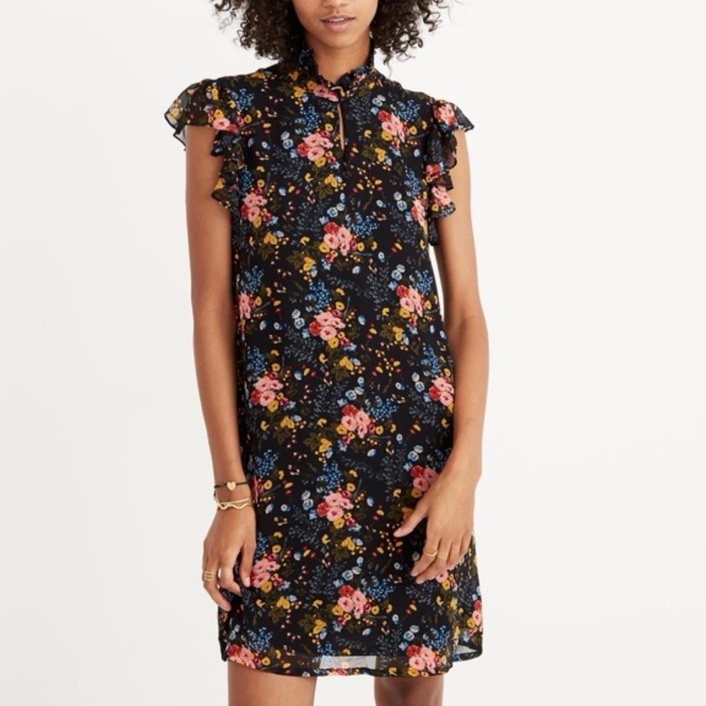 Madewell Floral Ruffle‎ Silk Shift Dress Size 10